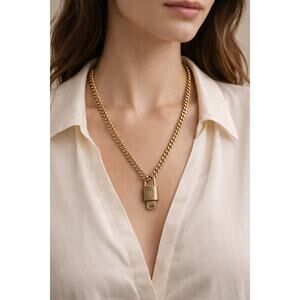 Authentic Louis Vuitton Lock & Key 301 Gold Padlock w 20” Gold Plated Chain